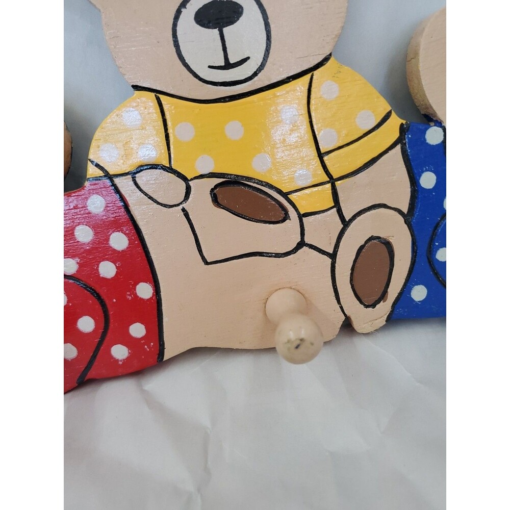 Vntg. Coat Rack Teddy Bear Trio (3 Hook) Primary‎ Colors/Children's/GrannyCore - Picture 6 of 16